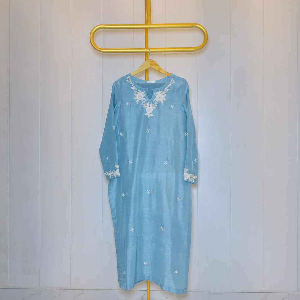 Elegant Sky Blue Embroidered Relaxed fit