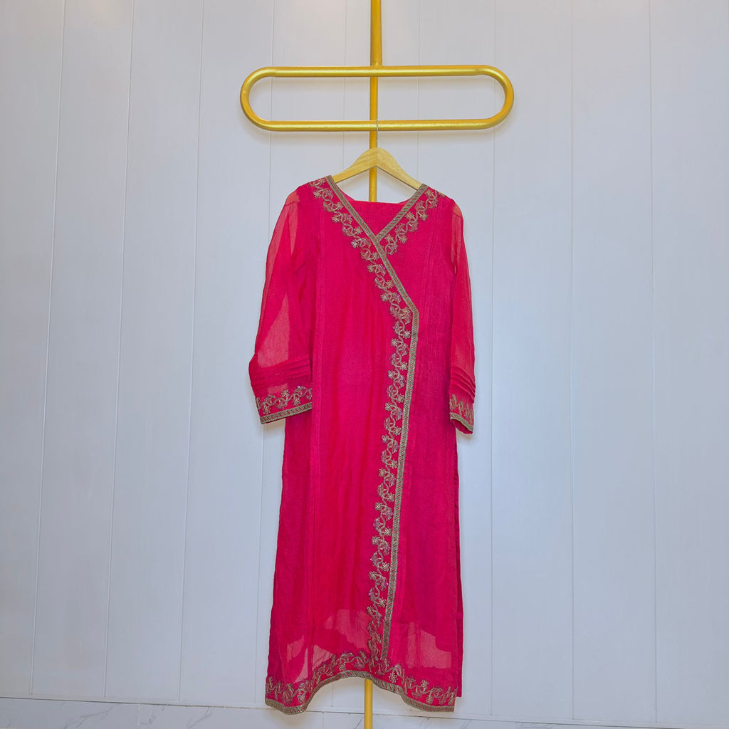 Elegant Fuchsia Pink Angrakha Style
