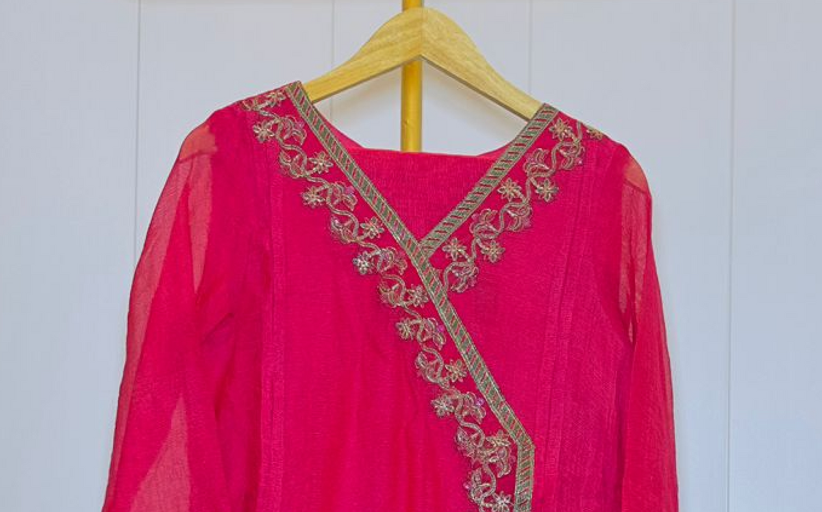 Elegant Fuchsia Pink Angrakha Style
